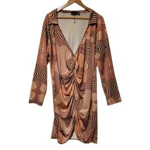 NWOT PrettyLittleThing Groovy Mod Ruched Front Dress Women's Disco 70's 60's‎